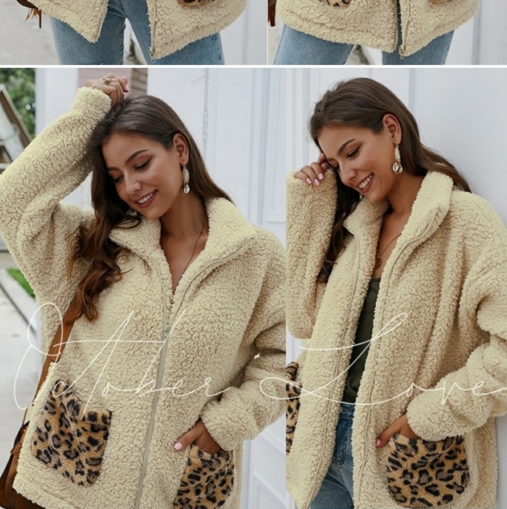 Tan Sherpa w/ Animal print pockets